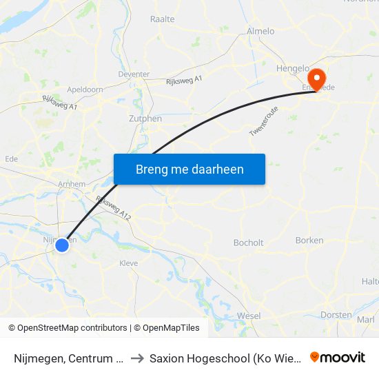Nijmegen, Centrum Oost to Saxion Hogeschool (Ko Wierenga) map