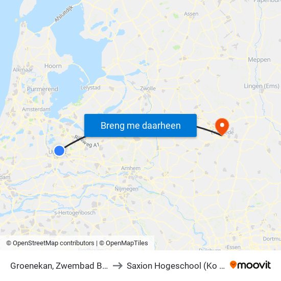 Groenekan, Zwembad Blauwkapel to Saxion Hogeschool (Ko Wierenga) map