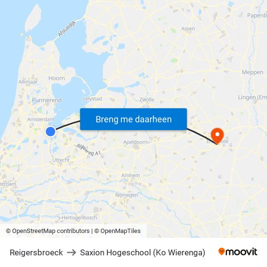 Reigersbroeck to Saxion Hogeschool (Ko Wierenga) map