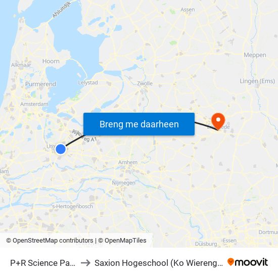 P+R Science Park to Saxion Hogeschool (Ko Wierenga) map