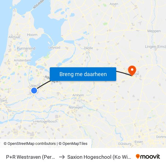 P+R Westraven (Perron B) to Saxion Hogeschool (Ko Wierenga) map