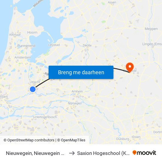 Nieuwegein, Nieuwegein City (Perron A) to Saxion Hogeschool (Ko Wierenga) map