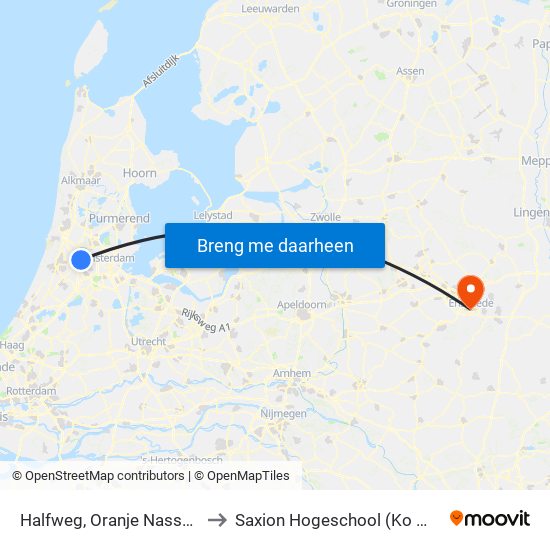 Halfweg, Oranje Nassaustraat to Saxion Hogeschool (Ko Wierenga) map