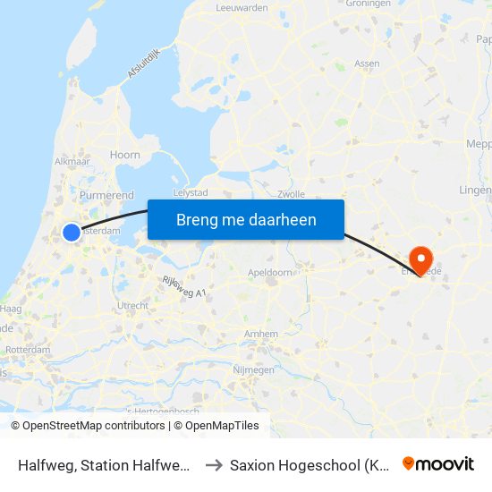Halfweg, Station Halfweg-Zwanenbrg to Saxion Hogeschool (Ko Wierenga) map