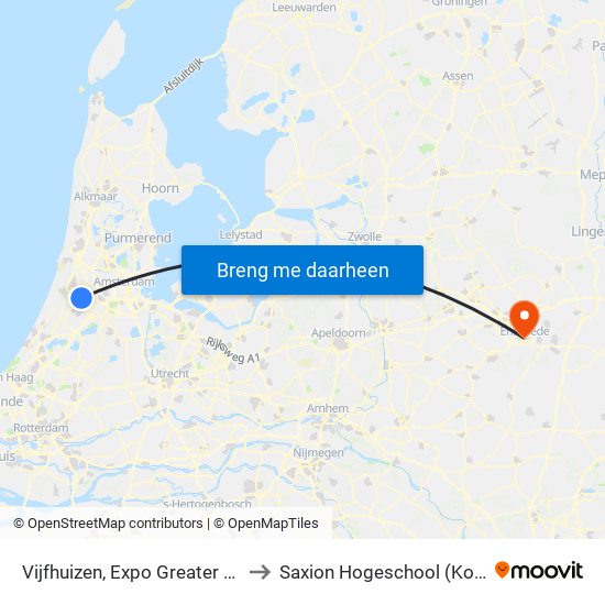 Vijfhuizen, Expo Greater Amsterdam to Saxion Hogeschool (Ko Wierenga) map