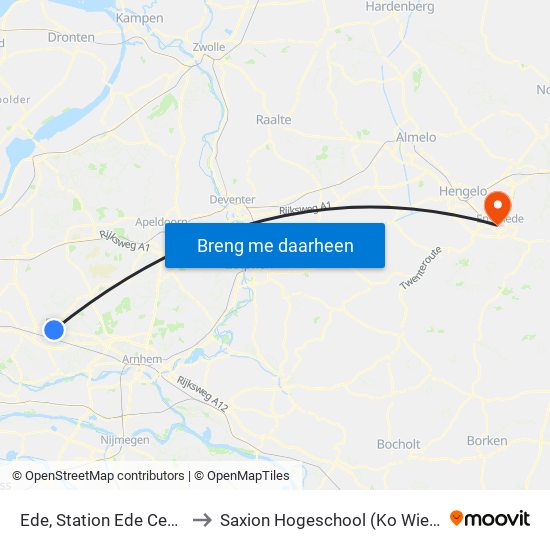 Ede, Station Ede Centrum to Saxion Hogeschool (Ko Wierenga) map