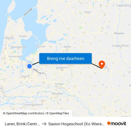 Laren, Brink/Centrum to Saxion Hogeschool (Ko Wierenga) map