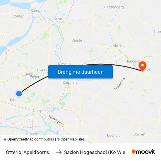 Otterlo, Apeldoornseweg to Saxion Hogeschool (Ko Wierenga) map