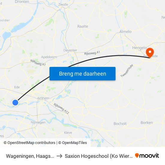 Wageningen, Haagsteeg to Saxion Hogeschool (Ko Wierenga) map