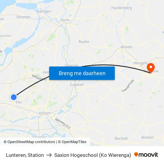 Lunteren, Station to Saxion Hogeschool (Ko Wierenga) map