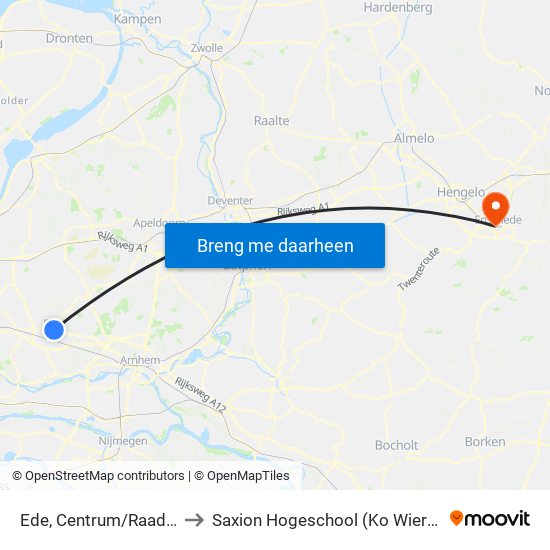 Ede, Centrum/Raadhuis to Saxion Hogeschool (Ko Wierenga) map