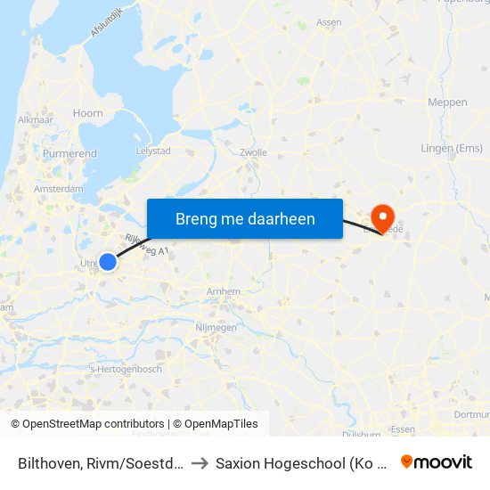 Bilthoven, Rivm/Soestdijkseweg to Saxion Hogeschool (Ko Wierenga) map