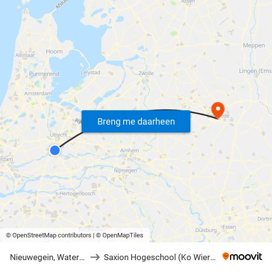 Nieuwegein, Waterbies to Saxion Hogeschool (Ko Wierenga) map