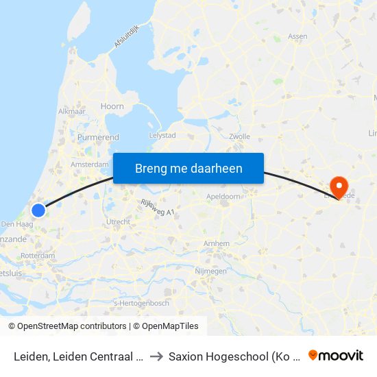 Leiden, Leiden Centraal Westzijde to Saxion Hogeschool (Ko Wierenga) map