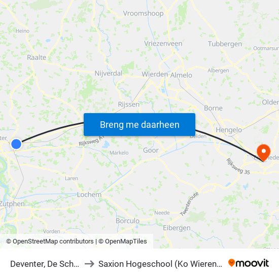 Deventer, De Scheg to Saxion Hogeschool (Ko Wierenga) map