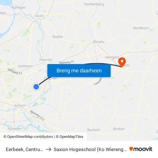 Eerbeek, Centrum to Saxion Hogeschool (Ko Wierenga) map