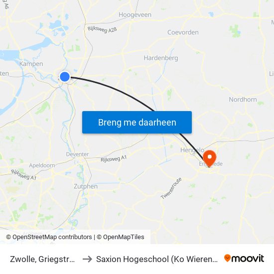 Zwolle, Griegstraat to Saxion Hogeschool (Ko Wierenga) map