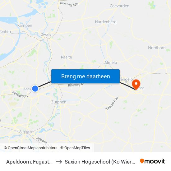 Apeldoorn, Fugastraat to Saxion Hogeschool (Ko Wierenga) map
