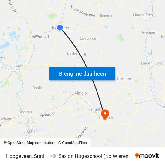 Hoogeveen, Station to Saxion Hogeschool (Ko Wierenga) map