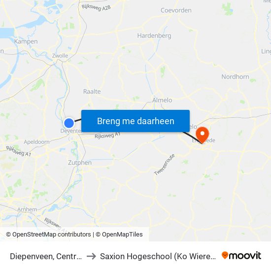 Diepenveen, Centrum to Saxion Hogeschool (Ko Wierenga) map