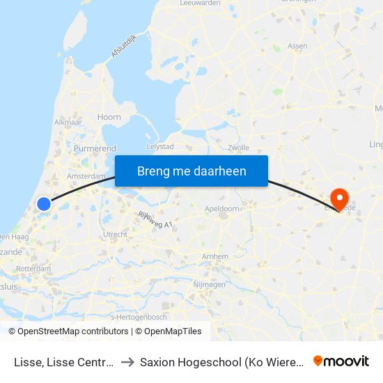 Lisse, Lisse Centrum to Saxion Hogeschool (Ko Wierenga) map