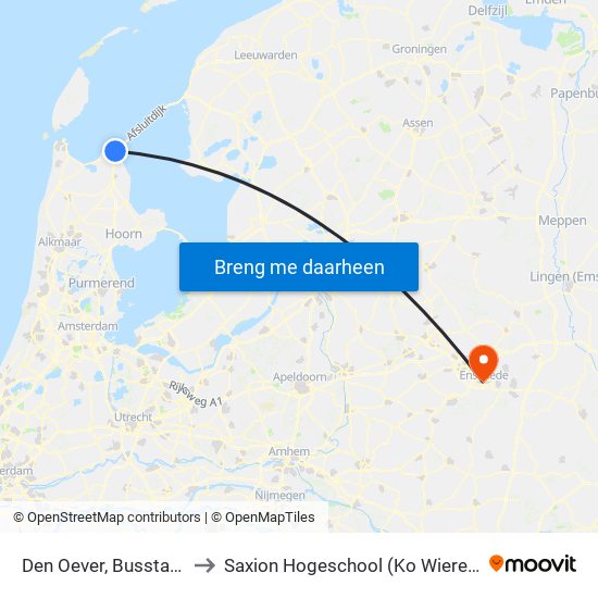 Den Oever, Busstation to Saxion Hogeschool (Ko Wierenga) map