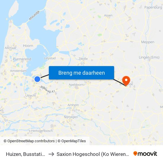 Huizen, Busstation to Saxion Hogeschool (Ko Wierenga) map