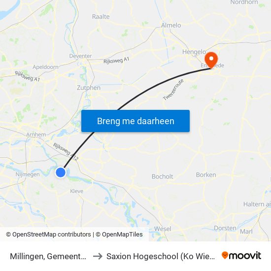 Millingen, Gemeentehuis to Saxion Hogeschool (Ko Wierenga) map