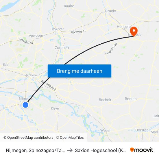 Nijmegen, Spinozageb/Tandheelkunde to Saxion Hogeschool (Ko Wierenga) map