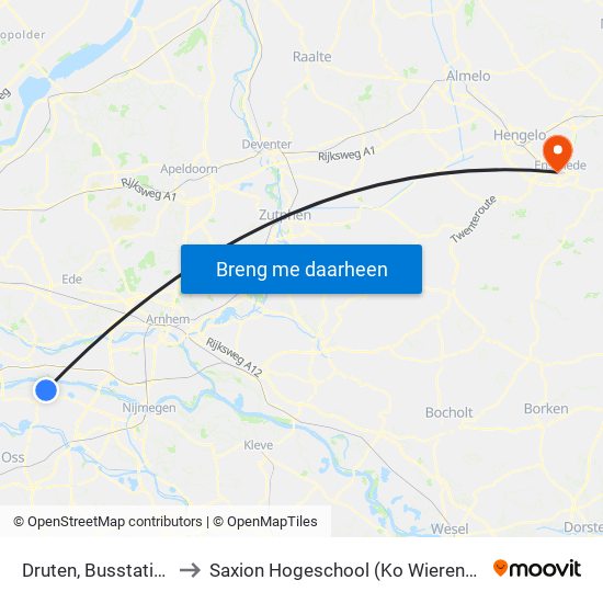 Druten, Busstation to Saxion Hogeschool (Ko Wierenga) map