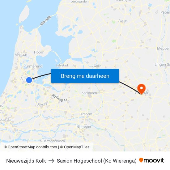 Nieuwezijds Kolk to Saxion Hogeschool (Ko Wierenga) map