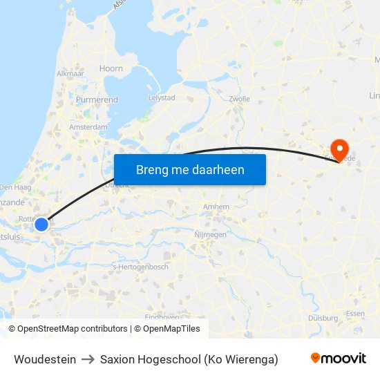 Woudestein to Saxion Hogeschool (Ko Wierenga) map