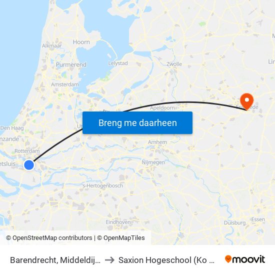 Barendrecht, Middeldijkerplein to Saxion Hogeschool (Ko Wierenga) map