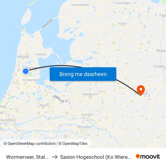Wormerveer, Station to Saxion Hogeschool (Ko Wierenga) map
