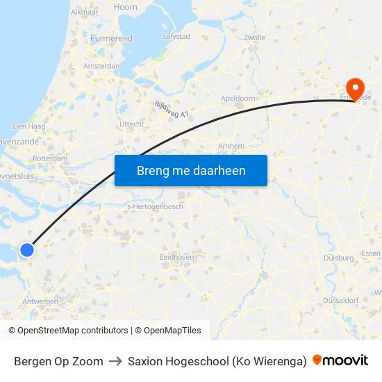 Bergen Op Zoom to Saxion Hogeschool (Ko Wierenga) map