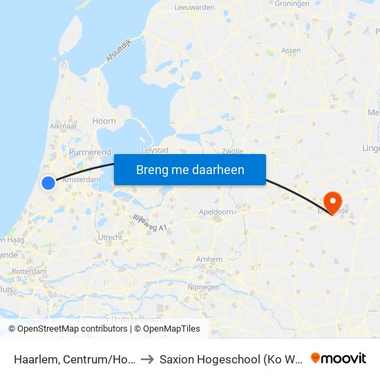 Haarlem, Centrum/Houtplein to Saxion Hogeschool (Ko Wierenga) map