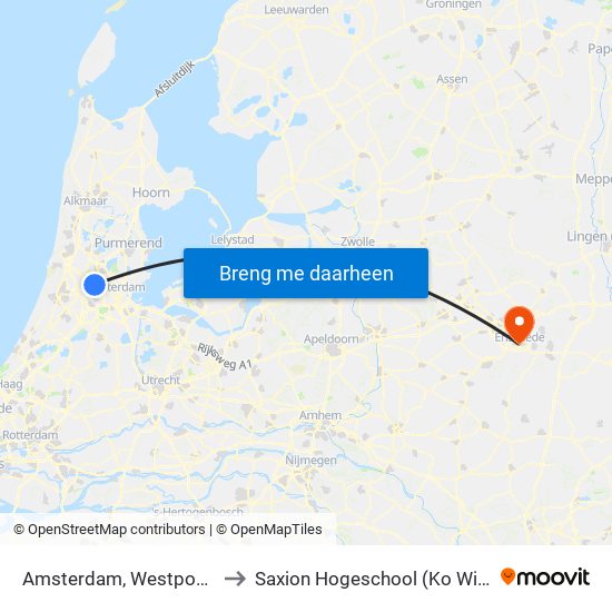 Amsterdam, Westpoortweg to Saxion Hogeschool (Ko Wierenga) map