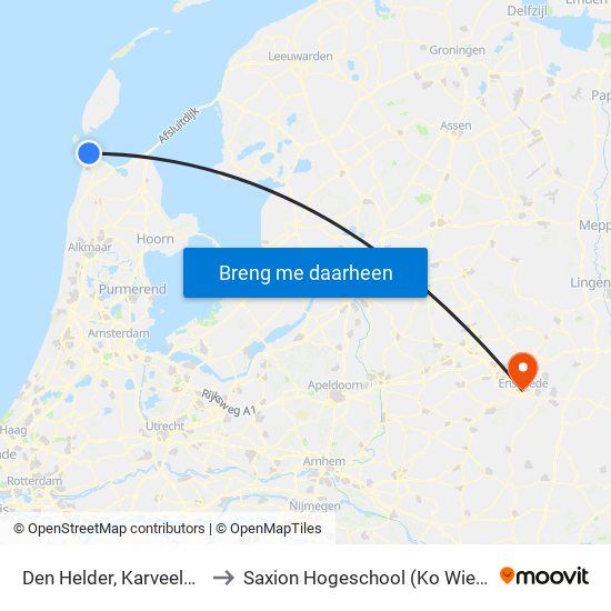 Den Helder, Karveelstraat to Saxion Hogeschool (Ko Wierenga) map