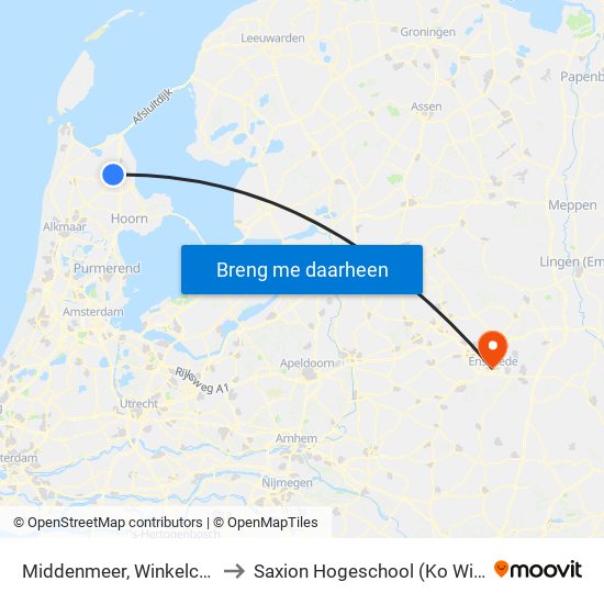 Middenmeer, Winkelcentrum to Saxion Hogeschool (Ko Wierenga) map
