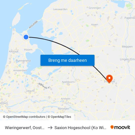 Wieringerwerf, Oosterterp to Saxion Hogeschool (Ko Wierenga) map