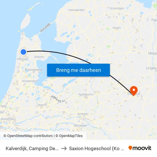 Kalverdijk, Camping De Bongerd to Saxion Hogeschool (Ko Wierenga) map