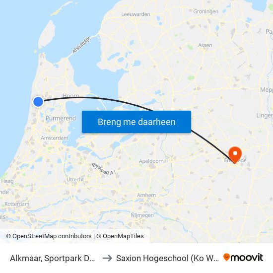 Alkmaar, Sportpark De Meent to Saxion Hogeschool (Ko Wierenga) map