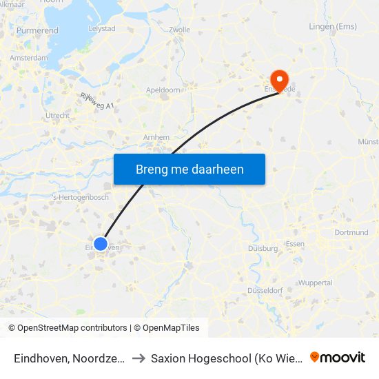 Eindhoven, Noordzeelaan to Saxion Hogeschool (Ko Wierenga) map