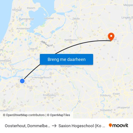 Oosterhout, Dommelbergenweg to Saxion Hogeschool (Ko Wierenga) map