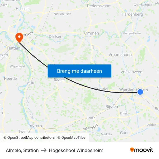 Almelo, Station to Hogeschool Windesheim map