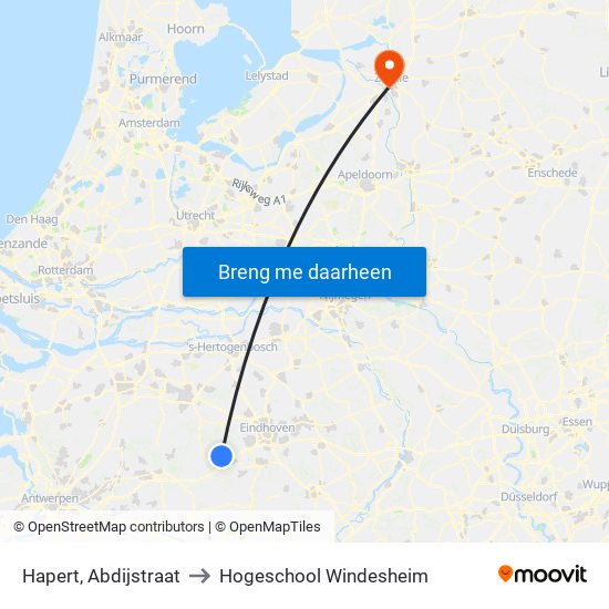 Hapert, Abdijstraat to Hogeschool Windesheim map