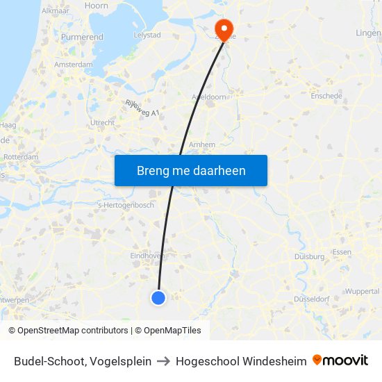 Budel-Schoot, Vogelsplein to Hogeschool Windesheim map