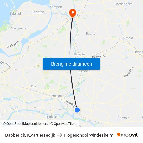 Babberich, Kwartiersedijk to Hogeschool Windesheim map