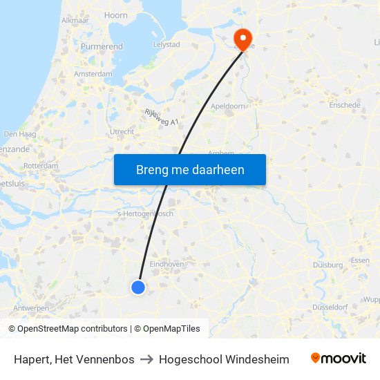 Hapert, Het Vennenbos to Hogeschool Windesheim map