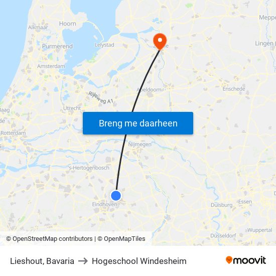Lieshout, Bavaria to Hogeschool Windesheim map